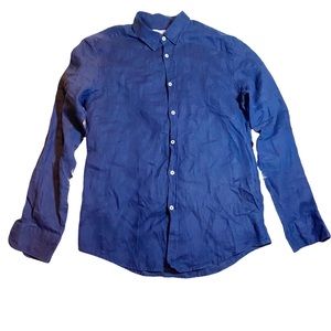 Vittorio Men’s Linen Long Sleeve Solid Dark Blue Button Up Shirt Size X Large.